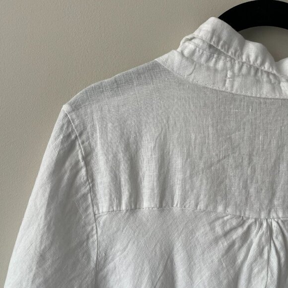 Nikita Linen Pullover V-Neck Short Sleeve Curvy Hem Casual Blouse White Large - Picture 5 of 10